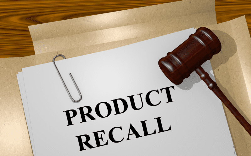 Document titled 'Product Recall' with a gavel on a wooden desk.